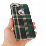 Wholesale iPhone 8 Plus / 7 Plus Checkered Plaid Fabric Armor PU Leather Case (Green)